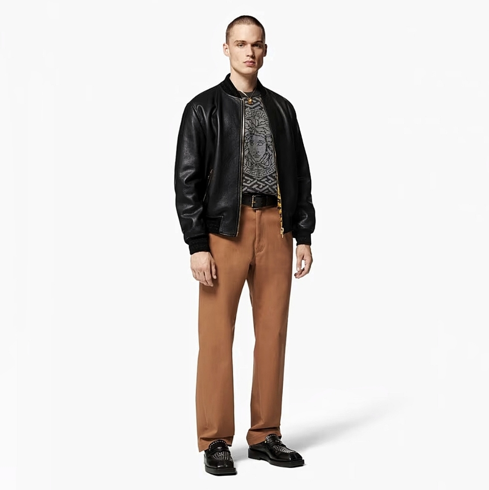Versace Collection Greca Lamb Leather Bomber Jacket